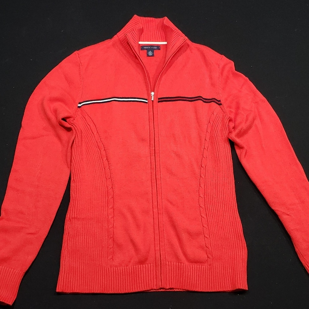 Tommy Hilfiger Full Zip Red Knit Sweater